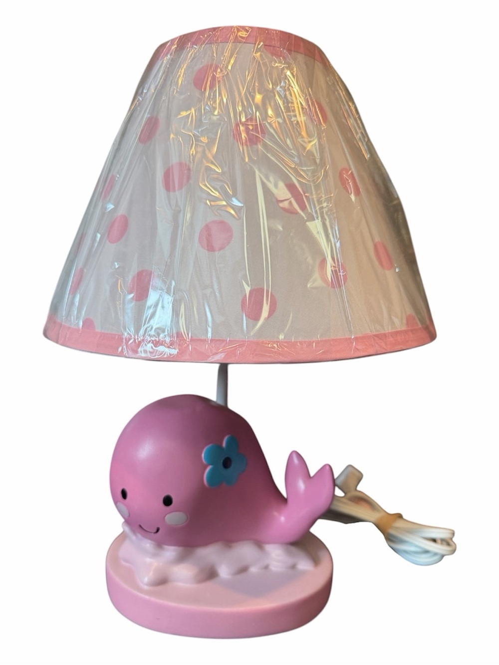 Lambs & Ivy Nursery Lamp With Pink Polka Dot Shade Splish Splash Whale Sea decor